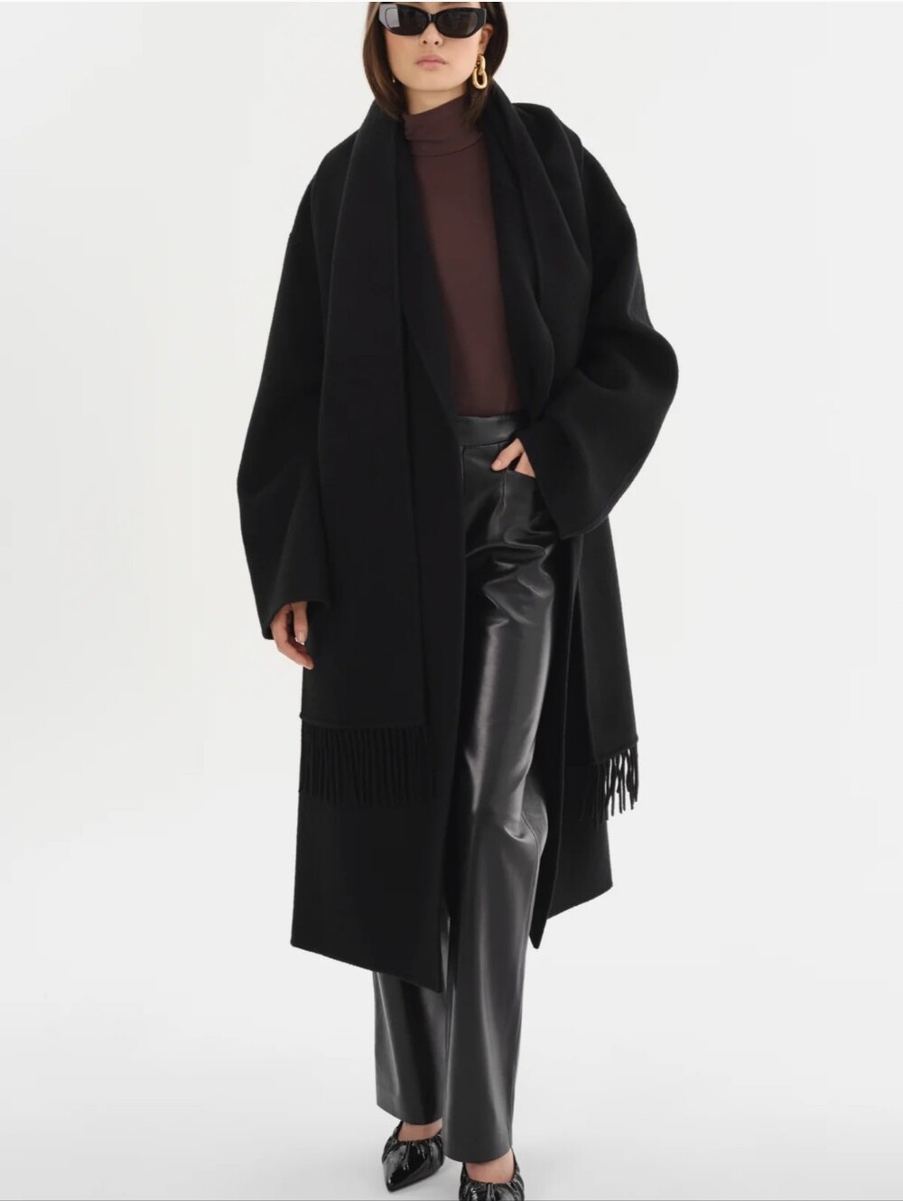Lamarque Oversized Black Wool Trench Coat